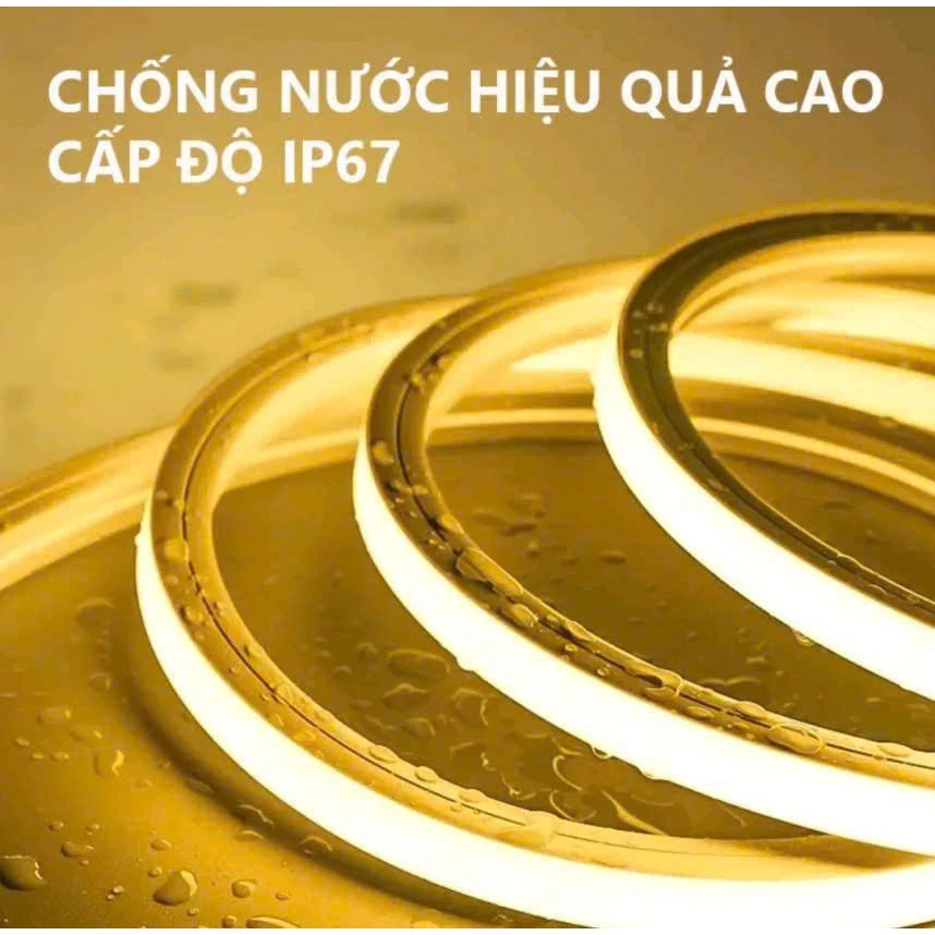 Cuộn 10M led dán COB 24V bọc nhựa chống nước sử dụng ngoài trời dải sáng đẹp không lộ mắt led chưa gồm nguồn 24V