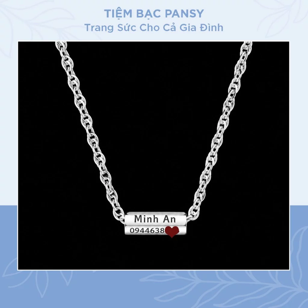 Dây chuyền/ Vòng cổ khối trụ bạc ta trendy khắc chữ theo yêu cầu - TIỆM BẠC PANSY