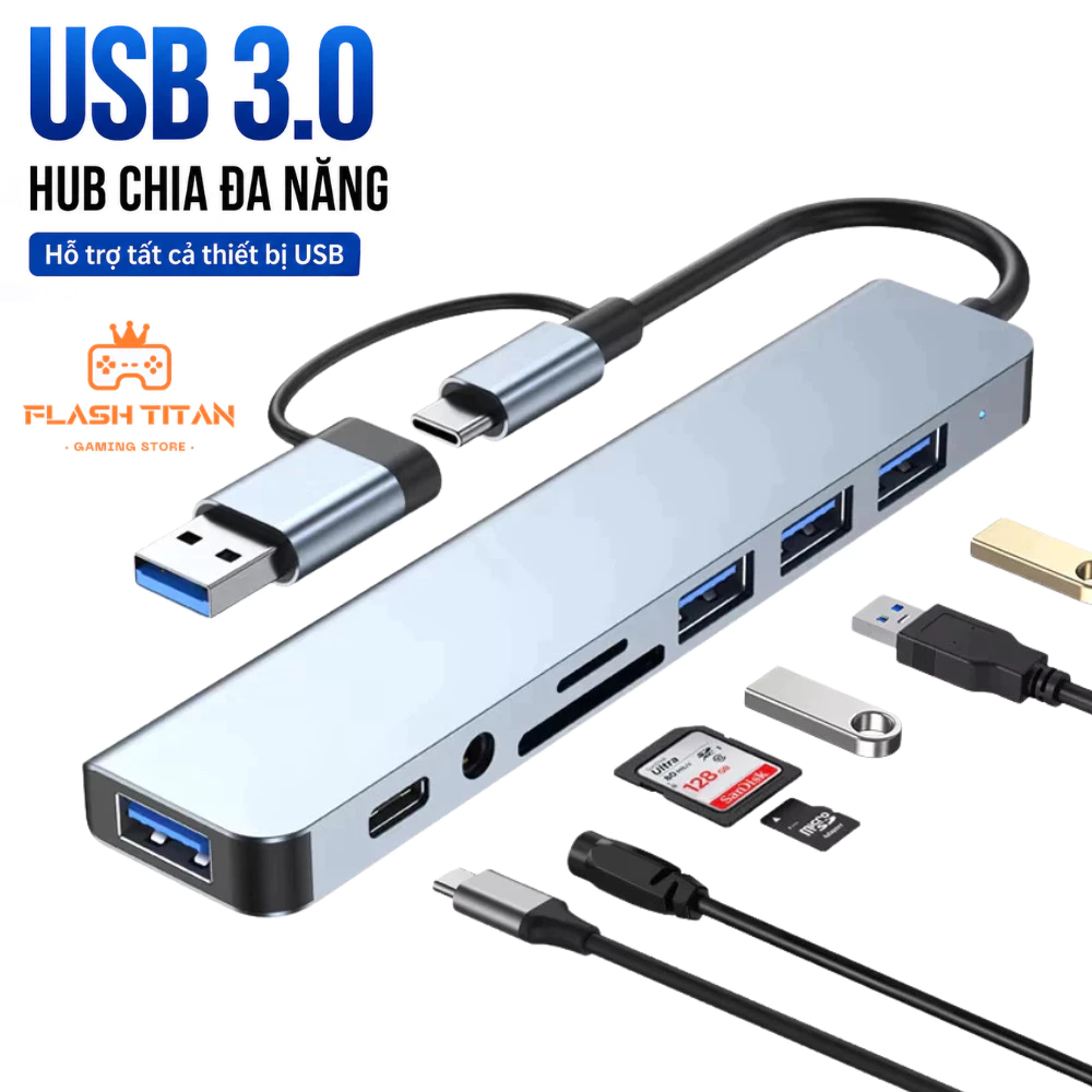 HUB chia cổng USB KingFast 8 in 1 Chuyển đổi, mở rộng cổng type C sang HDMI, USB,PD,TF dùng cho macbook laptop ipad,pc