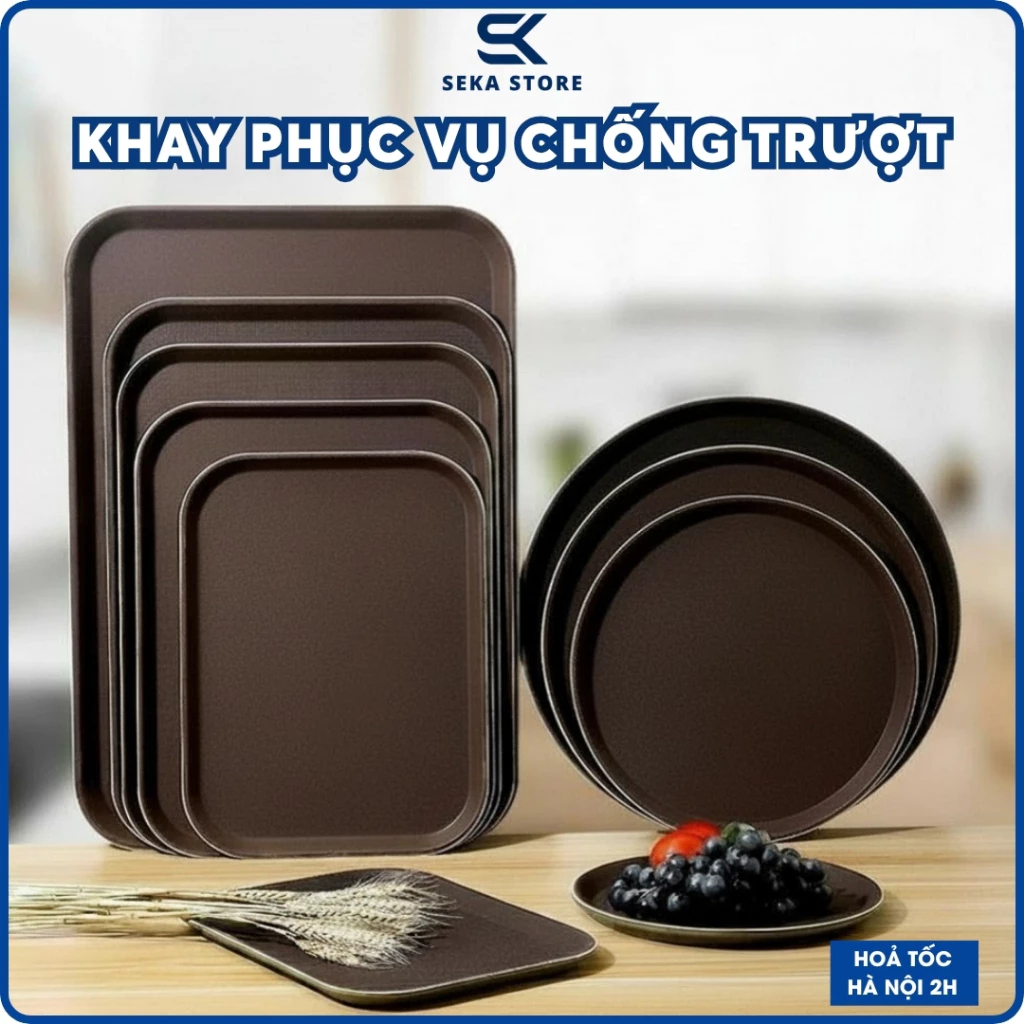 Combo 3 Khay Phục Vụ Chống Trơn Trượt, Khay Bê Đồ Chống Trơn Trượt GDK044