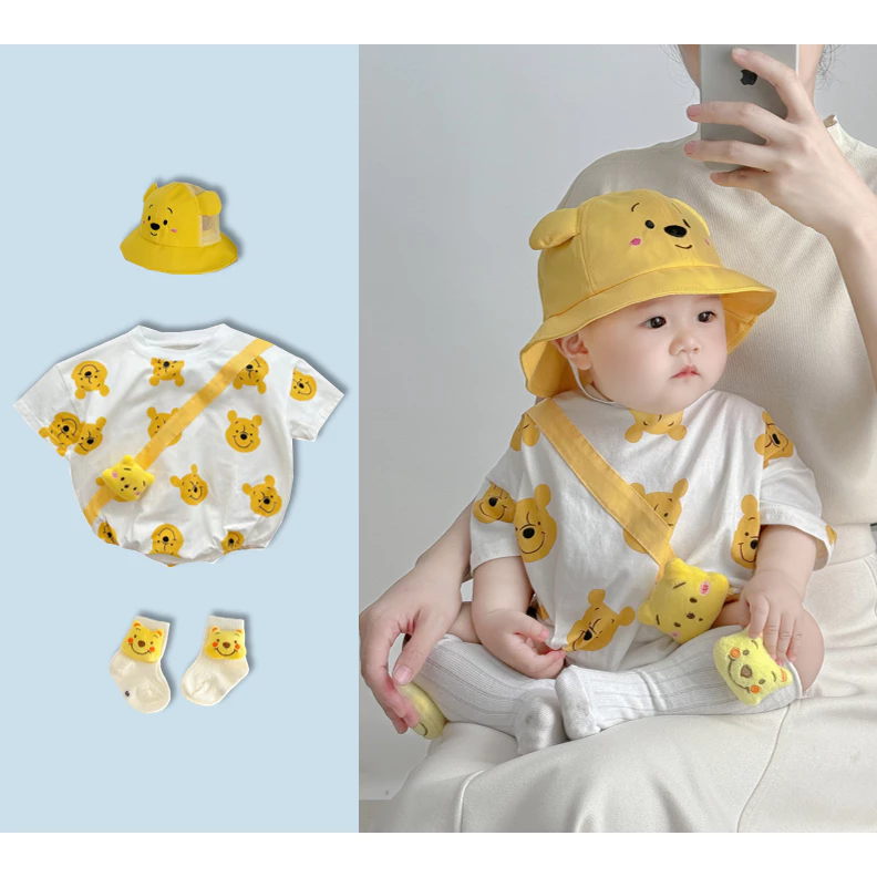 3pcs bộ Baby mùa hè tay ngắn Jumpsuit dễ thương bông mềm kiểu Hàn Quốc Bodysuit 0-24 M