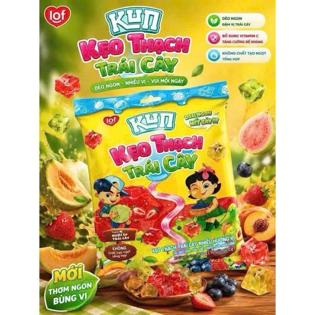 Kẹo thạch Kun trái cây / 1Kg thạch Zai Zai nhiều vị thơm ngon hấp dẫn