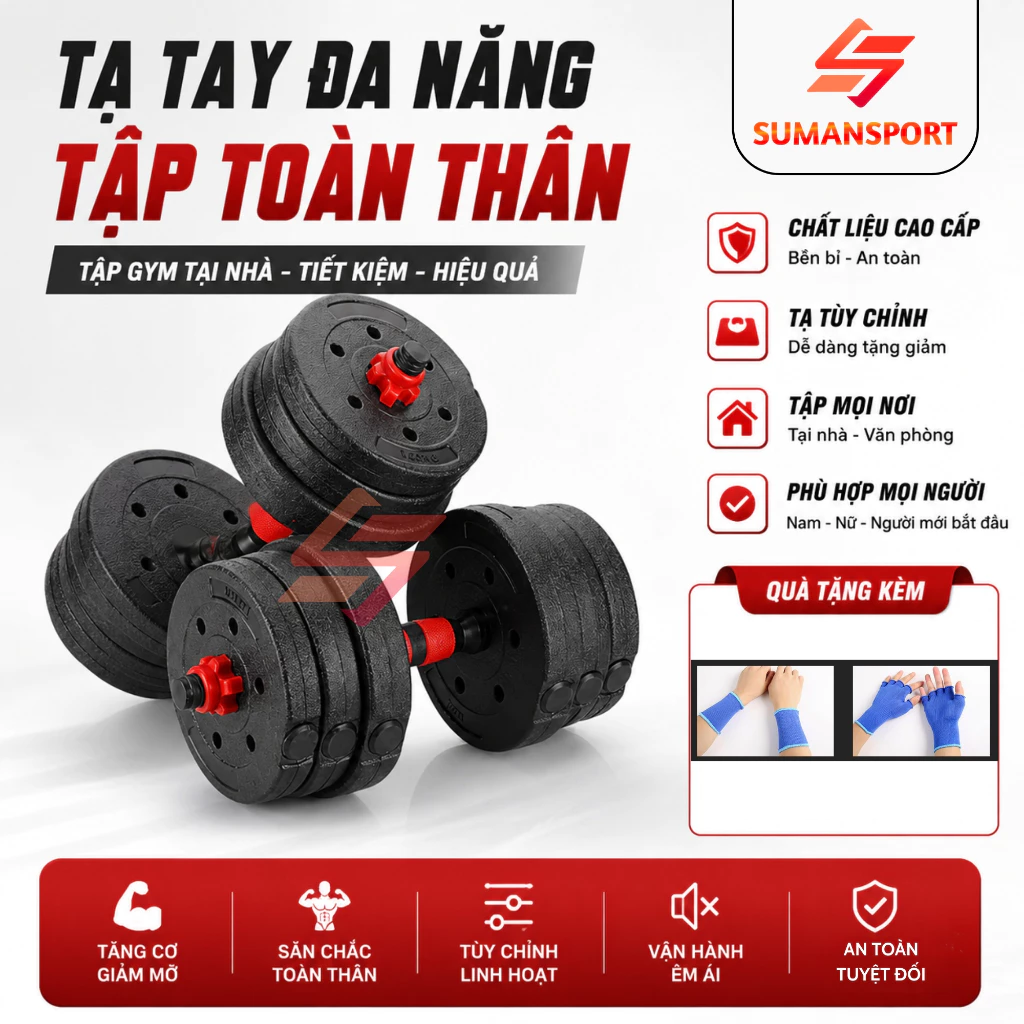 Bộ tạ tập gym đa năng Loại 1 cao cấp lắp ghép tạ 10kg - 20kg -30kg -40kg tập vai - tay - ngực