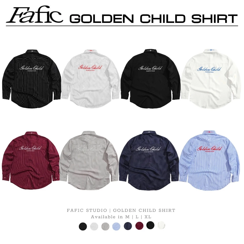 Áo sơ mi tay dài Oxford hình thêu GOLDEN CHILD tà vạt bầu form rộng nam nữ basic striped shirt hàn quốc