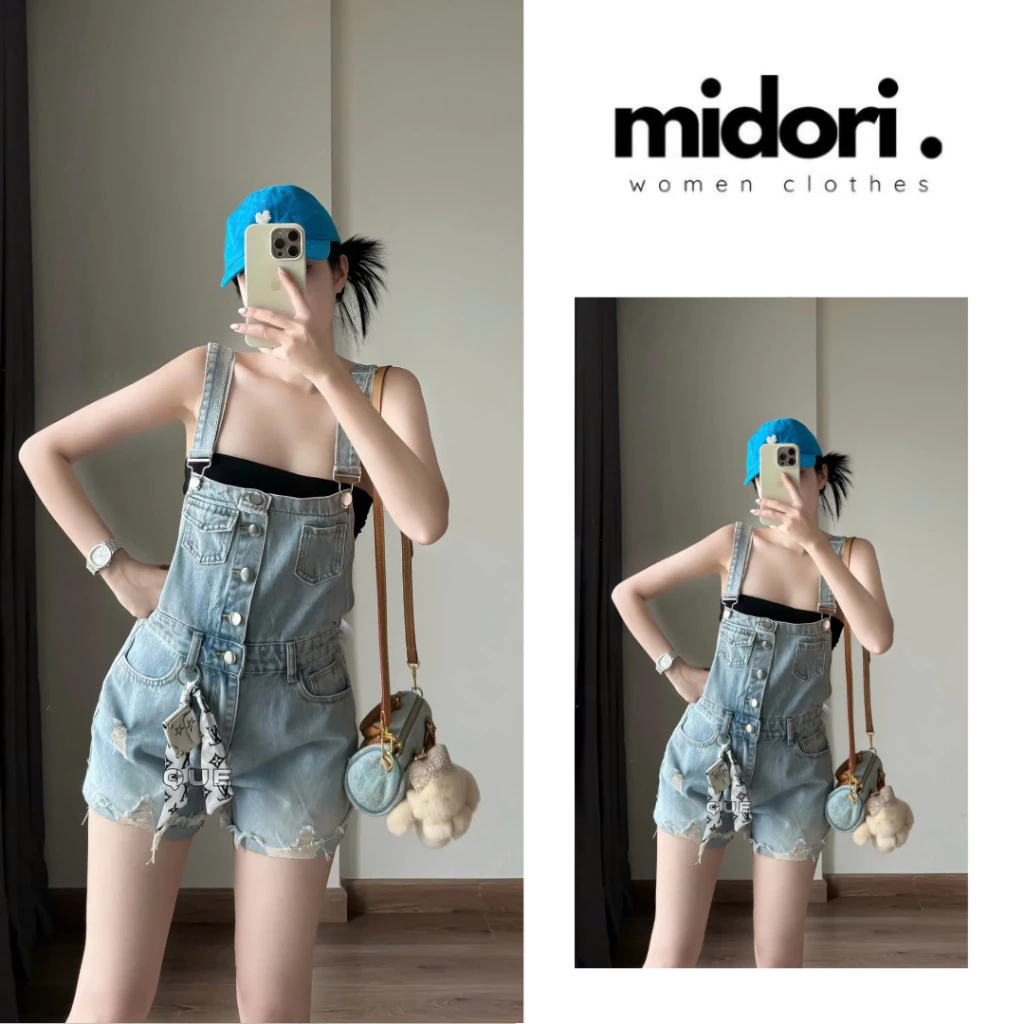 Quần yếm jean denim rách nữ form đẹp tôn dáng, Yếm bò phong cách cá tính street style năng động S104
