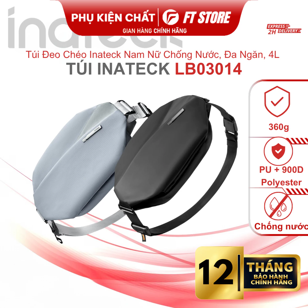 Túi Đeo Chéo Thời Trang Nam Nữ Inateck LB03014 Crossbody Sling Bag 4L Đa Ngăn Chống Nước Cao Cấp