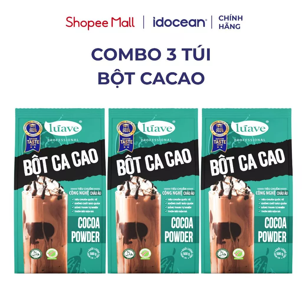 Combo 3 Túi Bột Cacao Lúave 500G - Đậm Vị Đắng Béo, Dễ Pha Chế, Làm Cacao Sữa, Trà Sữa Sô Cô La, Làm Bánh Kem, Làm Bánh,