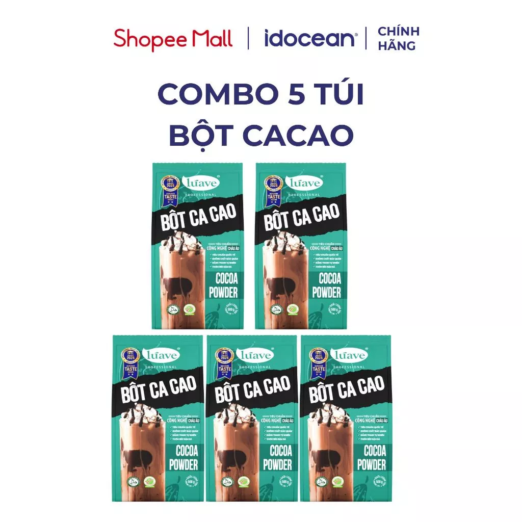 Combo 5 Túi Bột Cacao Lúave 500G - Đậm Vị Đắng Béo, Dễ Pha Chế, Làm Cacao Sữa, Trà Sữa Sô Cô La, Làm Bánh Kem, Làm Bánh,