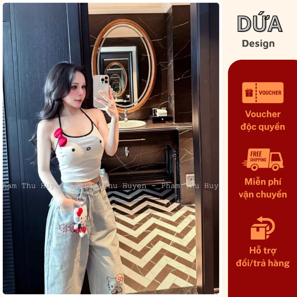 MT1 Áo Kitty Dây Nơ Dáng Ôm Croptop Siêu Đáng Yêu Mềm Mịn Thoáng Mát