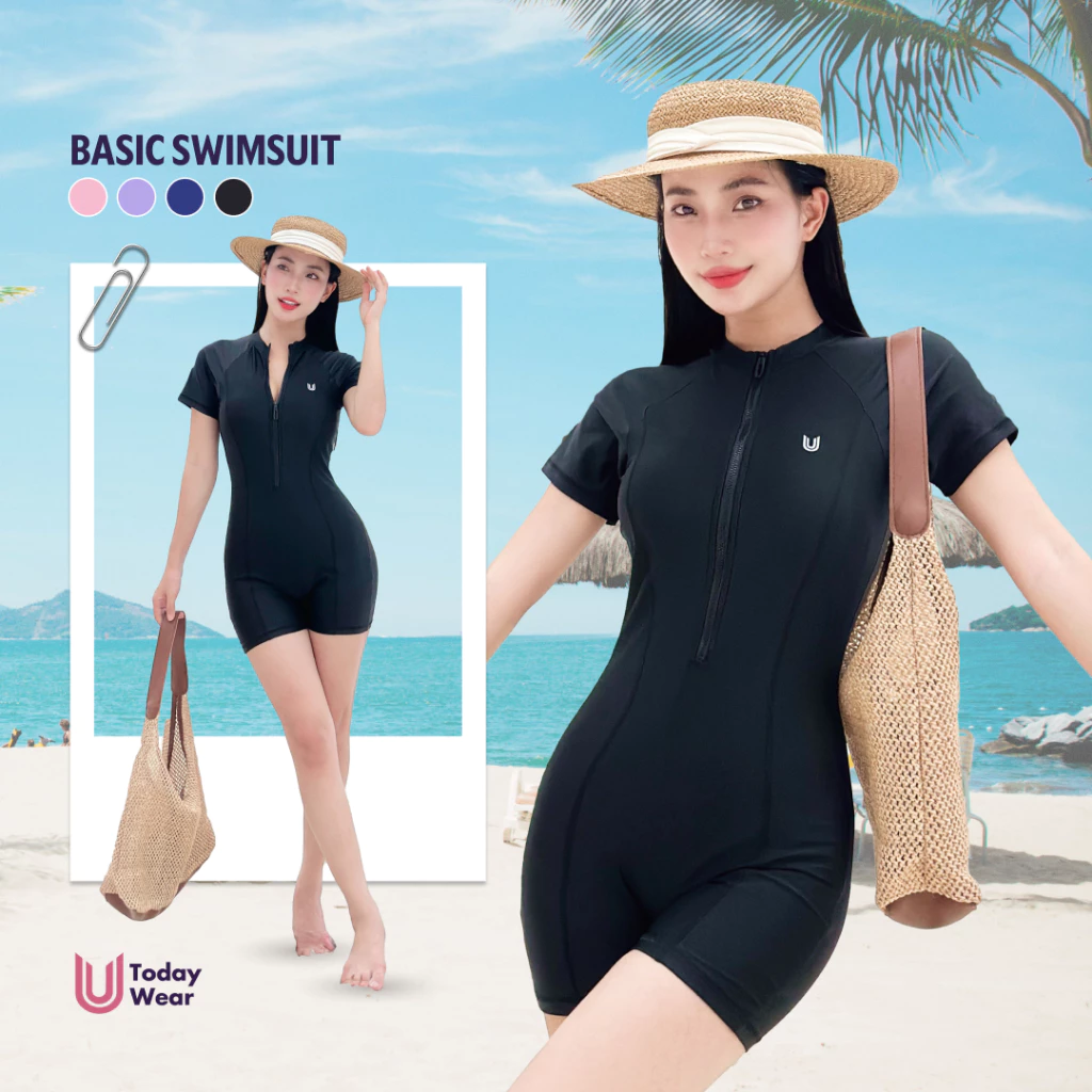 Đồ bơi nữ liền thân tay ngắn Basic One-Piece Swimsuit Today U Wear không thấm nước chống tia UV 50+