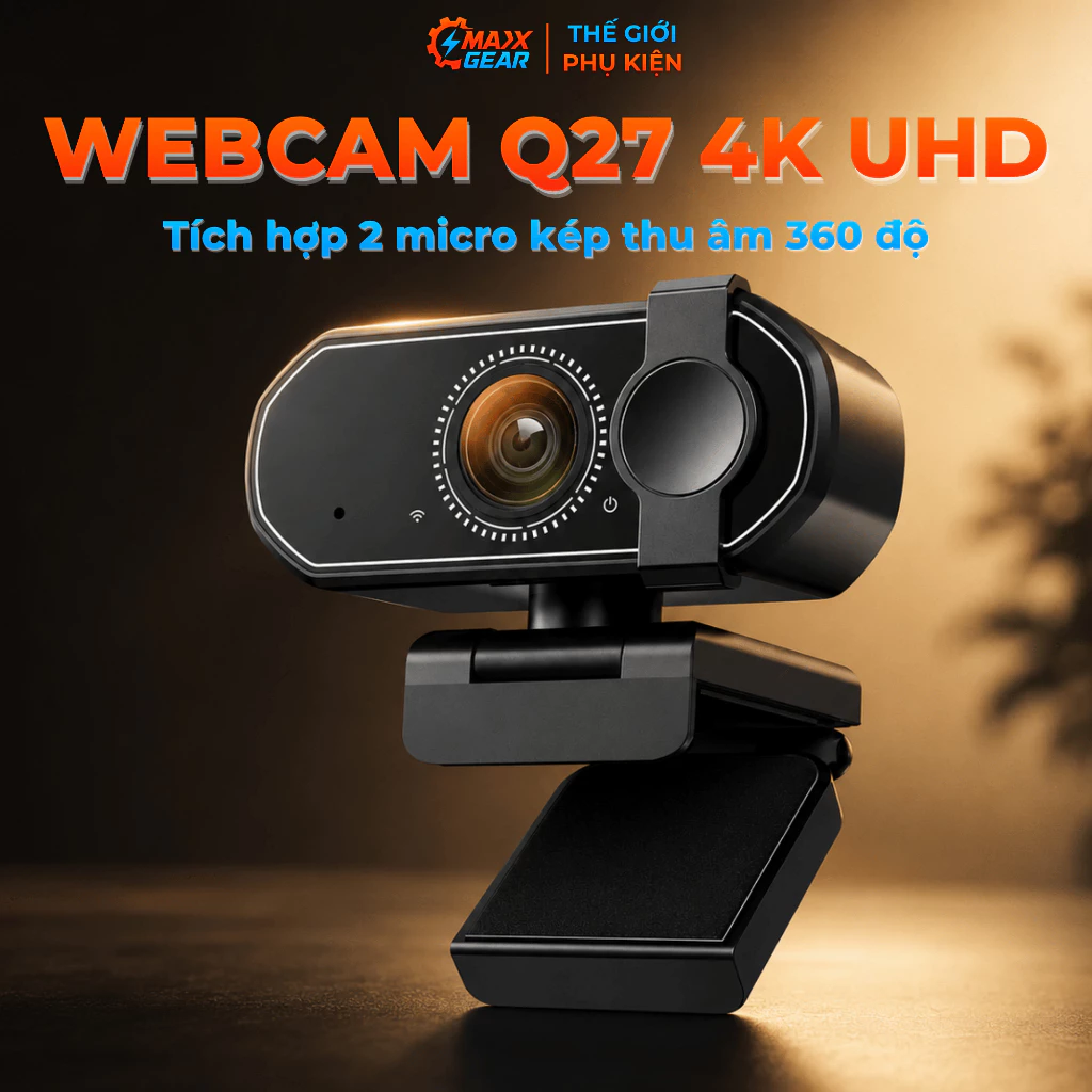 Webcam Máy Tính 4K Ultra HD Góc Rộng, Hình Ảnh Sắc Nét, 2 Mic Thu Âm, Xoay 360° Kết Nối Dễ Dàng