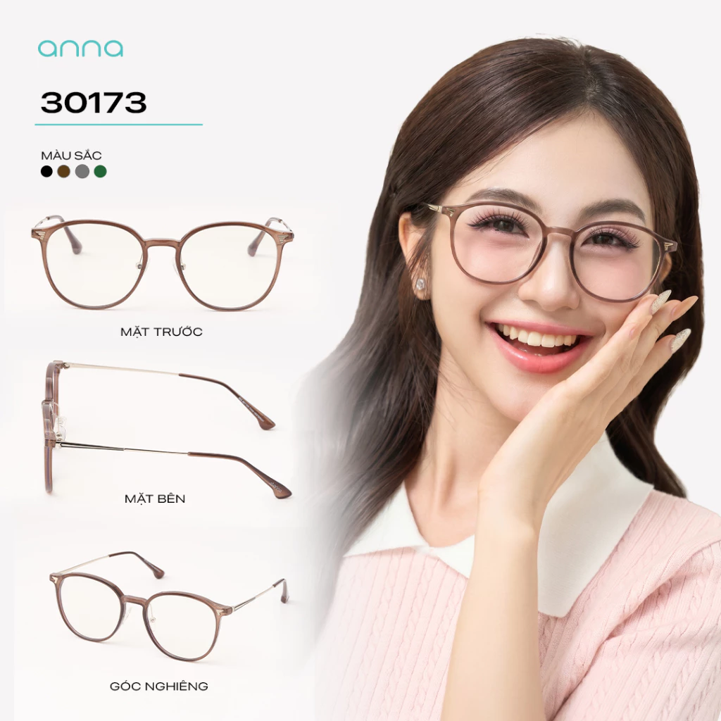 Kính mắt thời trang nữ ANNA dáng tròn chất liệu nhựa mix kim loại hiện đại chắc chắn 30173