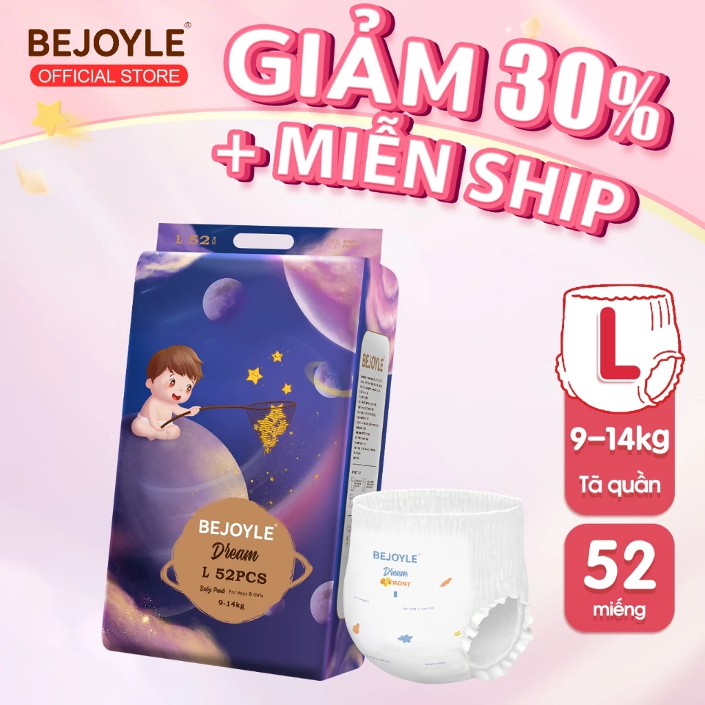 Bỉm Bejoyle Tã quần cao cấp nhẹ siêu khô thoáng cho trẻ sơ sinh Size NB50/S60/M56/L52/XL48/XXL44/XXXL40/XXXXL38