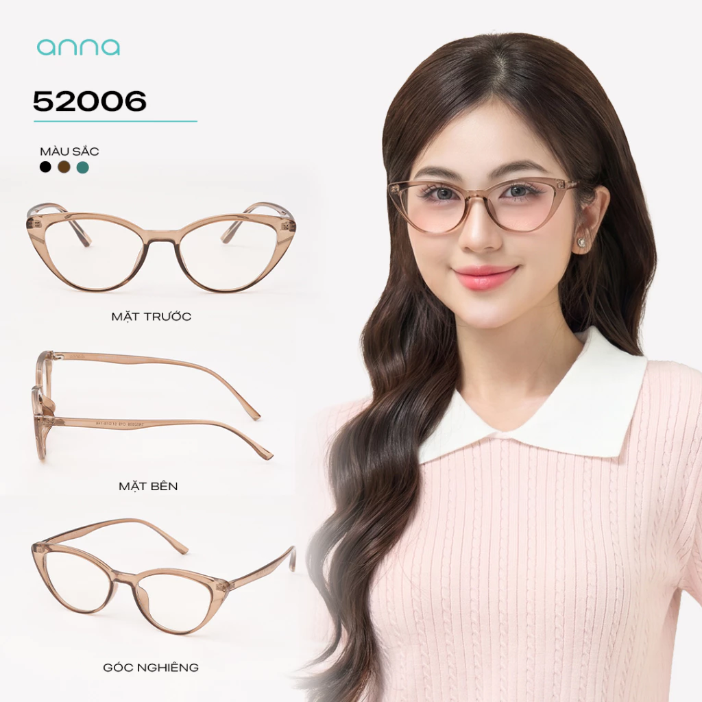 Gọng kính thời trang nữ ANNA chất liệu nhựa dáng mắt mèo hiện đại trendy cá tính OL 52006