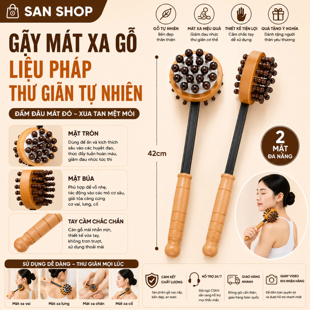 Gậy Mát Xa Gỗ Dụng Cụ Đấm Lưng Toàn Thân Giảm Đau Mỏi Vai Gáy Sanshop