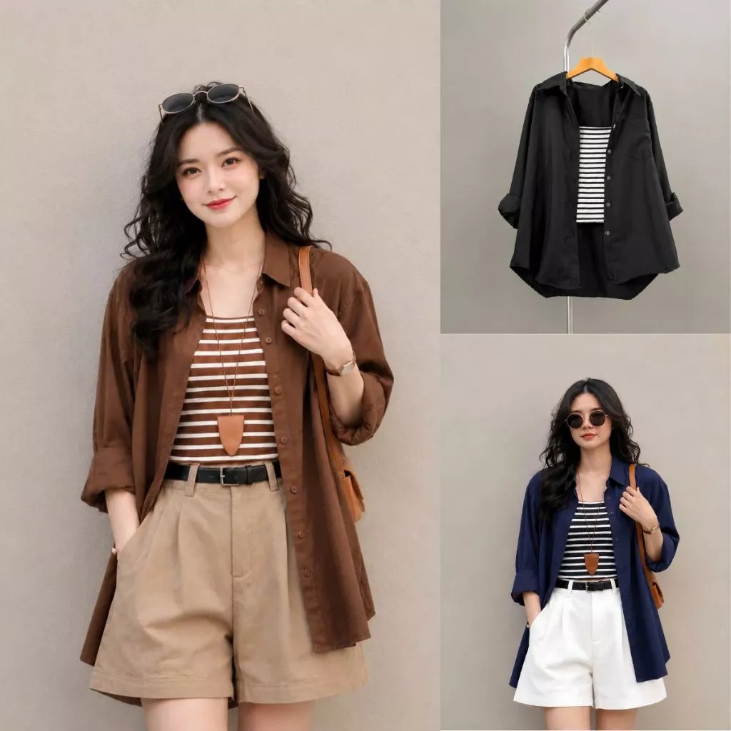 Áo sơ mi Bigsize nữ form rộng kết hợp áo 2 dây , phong cách tối giản hiện đại thanh lịch dễ mặc hằng ngày-SM20+A356