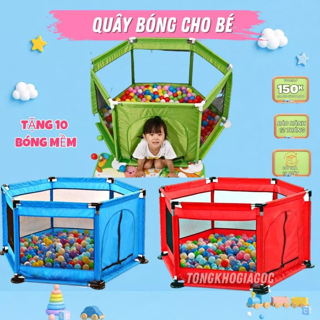 🎉𝑻𝒂̣̆𝒏𝒈 100 𝑩𝒐́𝒏𝒈🎉Cũi kiêm nhà bóng khung inox cho bé
