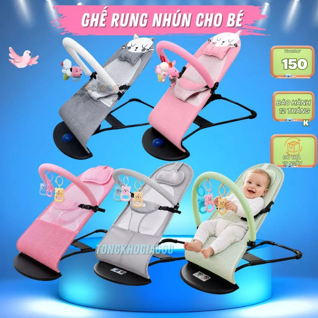 🍓Loại1🍓Ghế rung nhún cho bé, Hàng dày dặn chắc chắn, chơi nằm ngủ an toàn cho bé, Ghế Nhún Cho Bé Kèm Đệm