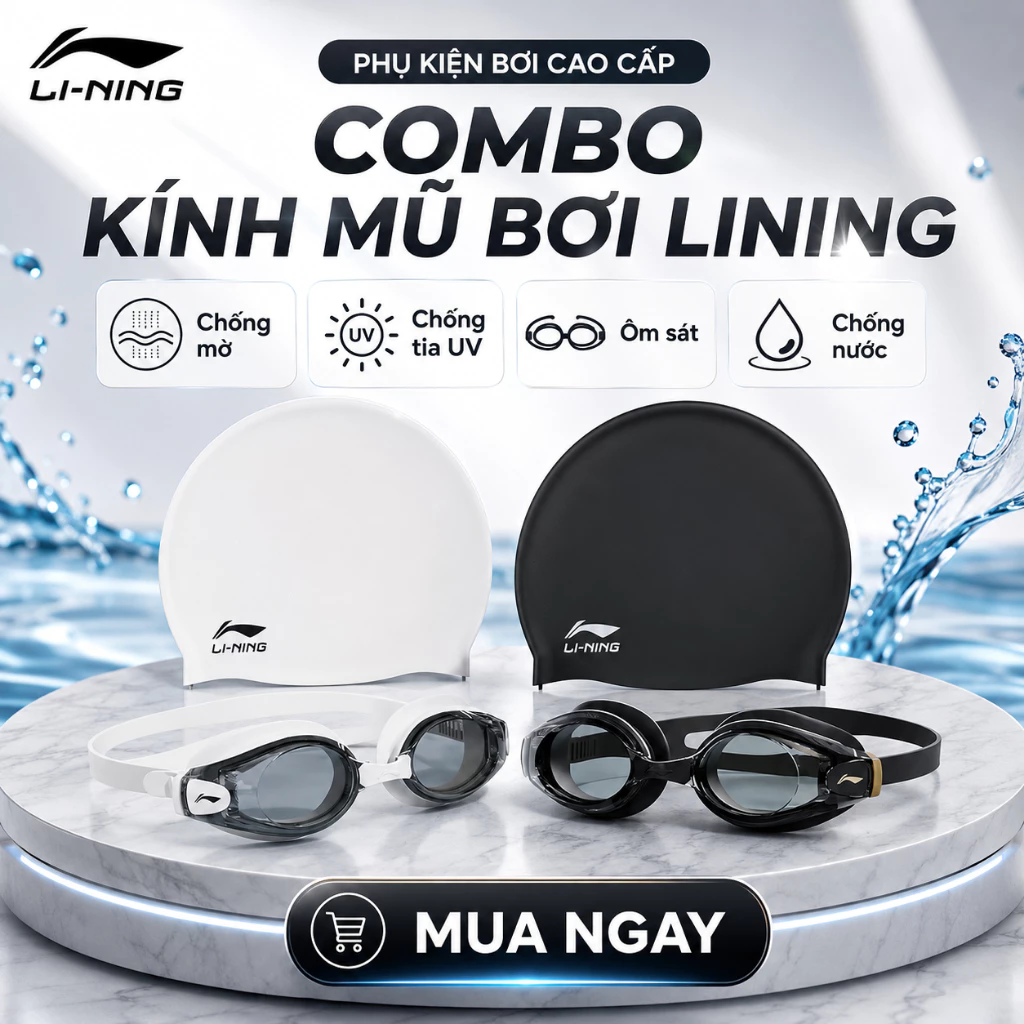 Combo kính mũ bơi SHIWEI Lining cao cấp, khả năng chống nước tốt màu sắc sang trọng LXJR213 508