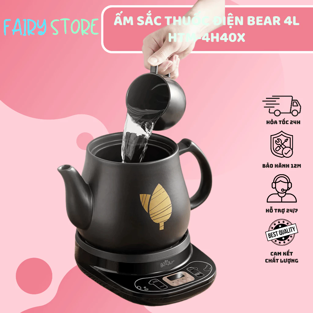 Ấm Sắc Thuốc Điện Bear 4L HTM-4H40X – Sắc Thuốc Chuẩn, Pha Trà, Hẹn Giờ Thông Minh, Bản Tiếng Việt