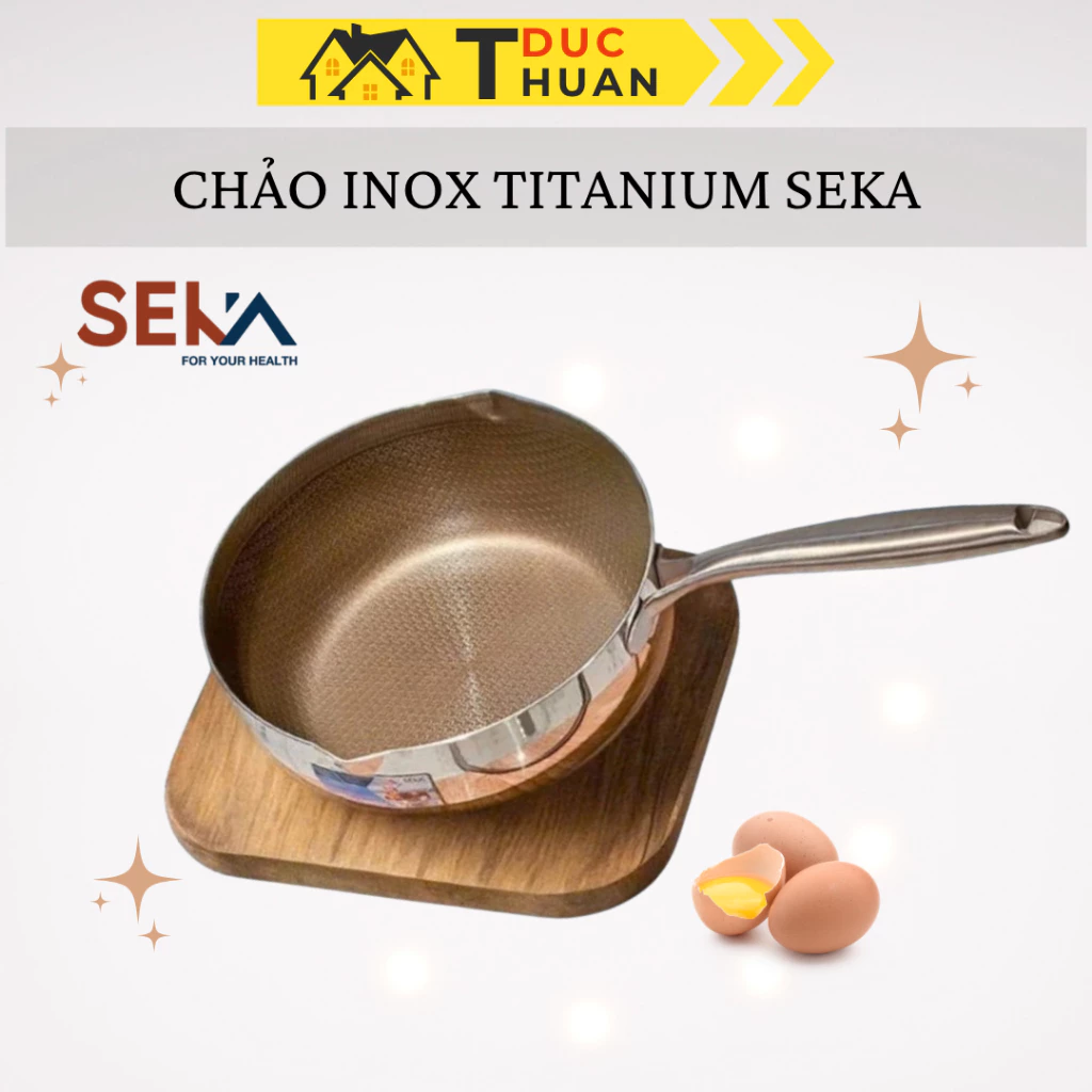 Chảo Inox Sâu Lòng Chống Dính Titanium Seka Inox316 - Chảo Đa Năng 22cm 24cm 26cm - Hàng Chính Hãng