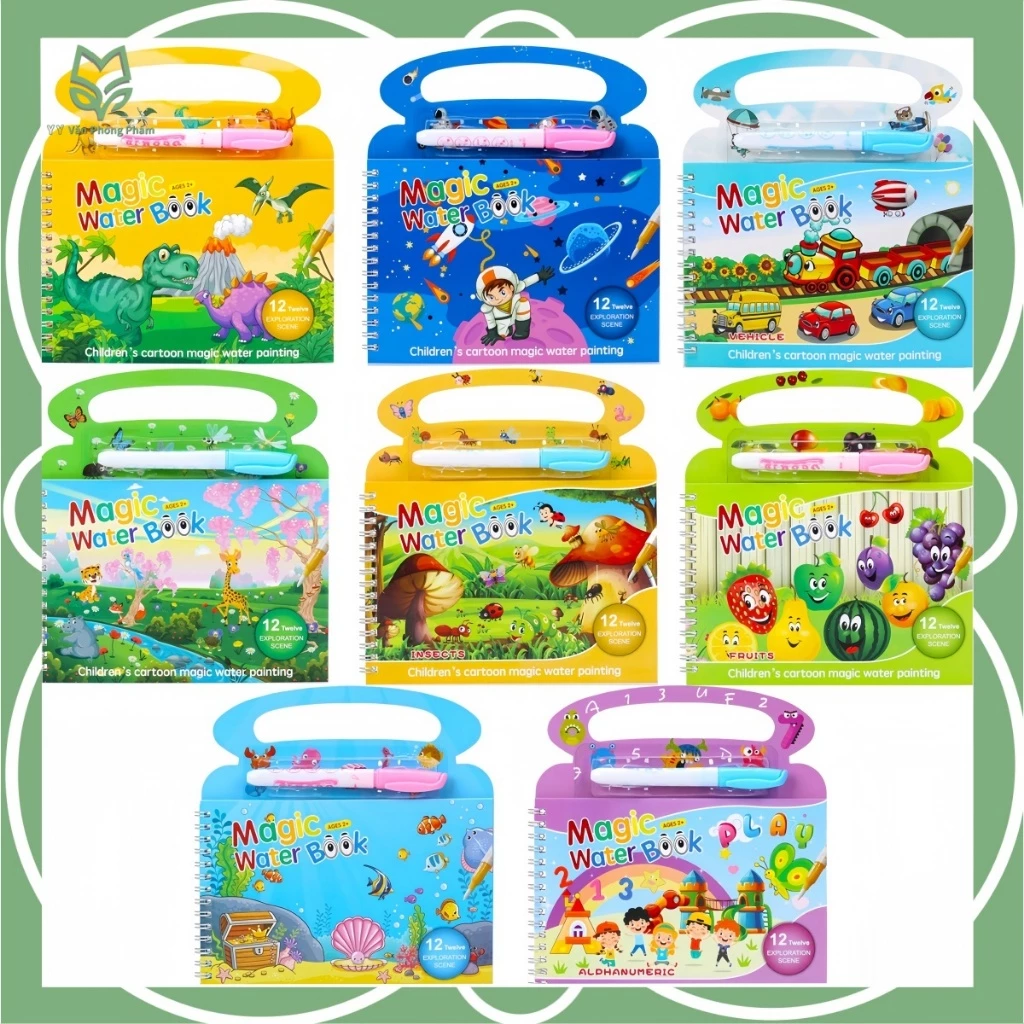 Tranh Tô Màu Nước Ma Thuật Tự Xóa, Sách Tập Tô Thần Kỳ Cho Bé 7 Chủ Đề Tặng 1 Bút Tô Màu
