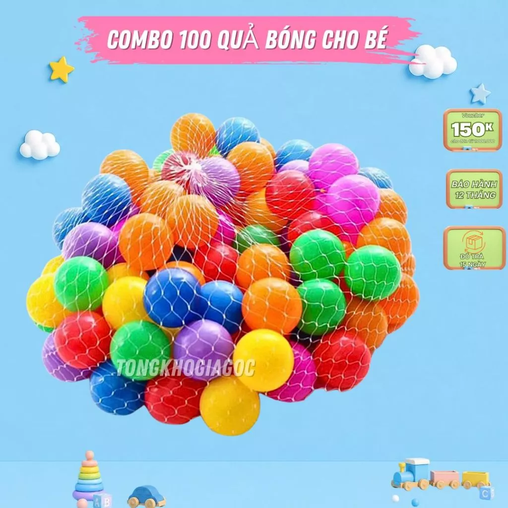 Combo 100 Quả Bóng Nhựa Mềm Nhà Bóng Cho Bé Loại Cao Cấp ( Hàng Việt Nam)