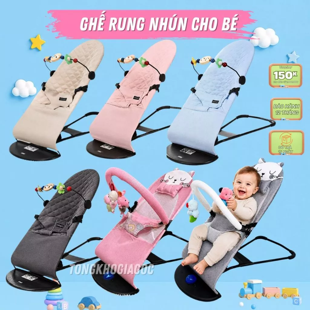 ⚡GHẾ NHÚN RUNG CHO BÉ + TẶNG THANH TREO ĐỒ CHƠI.