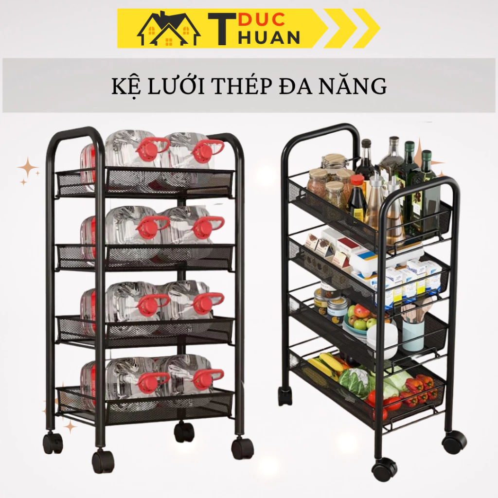 Kệ SPA 4 tầng khung thép cacbom fun sơn tĩnh điện có bánh xe giá lưới sắt - DT HOME