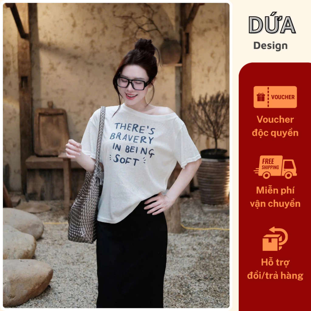 MT4 Áo Soft Trễ Vai Chữ In Form Rộng Phong Cách Hàn Quốc Trẻ Trung Năng Động