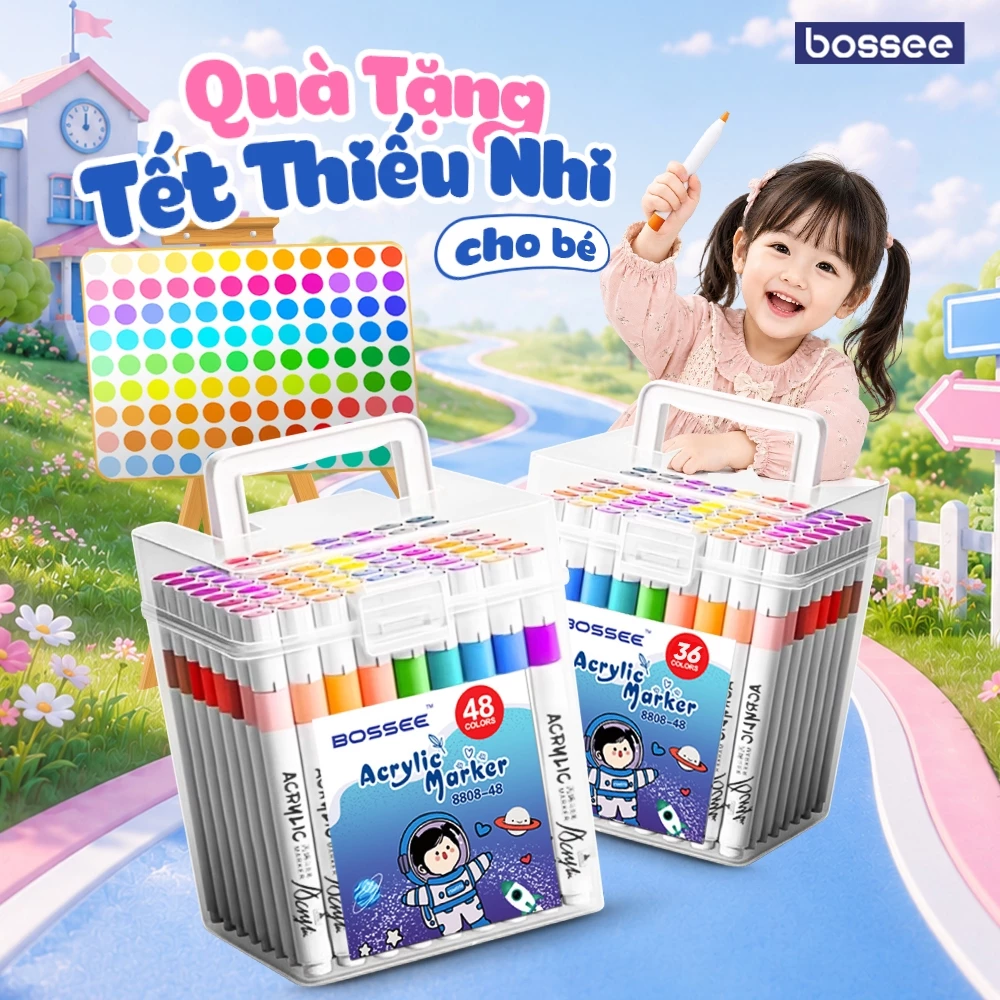 [GIÁ SỈ] Hộp 120 Bút Màu Acrylic Marker Bossee Tô Vẽ Mọi Chất Liệu - Họa Cụ An Toàn Cho Bé Khám Phá