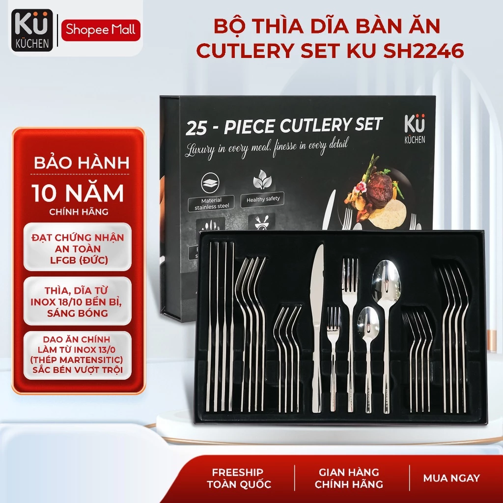 Bộ thìa dĩa bàn ăn Set 25 Món Cutlery Kuchen Set KU SH2246 (LFGB - ĐỨC kiểm nghiệm)I BẢO HÀNH 10 NĂM
