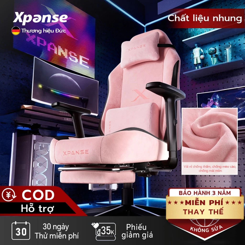 Ghế game gaming Xpanse X34 , Nhung êm như mây thân thiện da, Chống nước chống bẩn,ghế công thái học | ghế văn phòng