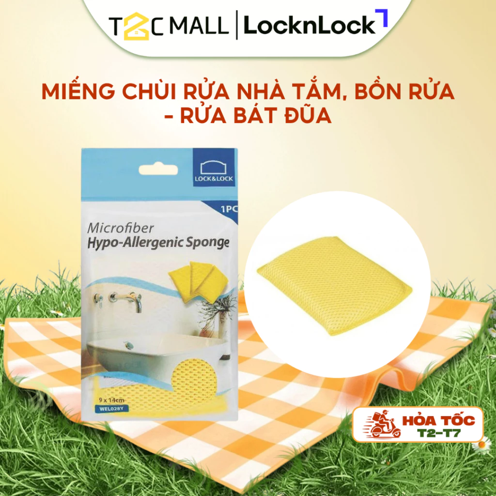 Miếng lau chùi, rửa chén LocknLock Microfiber Chính hãng kích thước 9x14cm màu vàng WEL028Y- T2CMALL