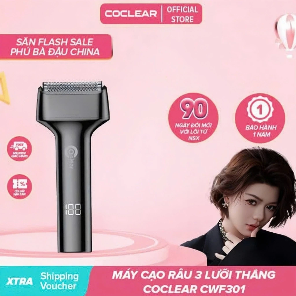 [ Link độc quyền của Fubadau chính hãng ] Máy cạo râu 3 lưỡi thẳng Coclear CWF301 thân máy kháng nước IPX7 sạc nhanh
