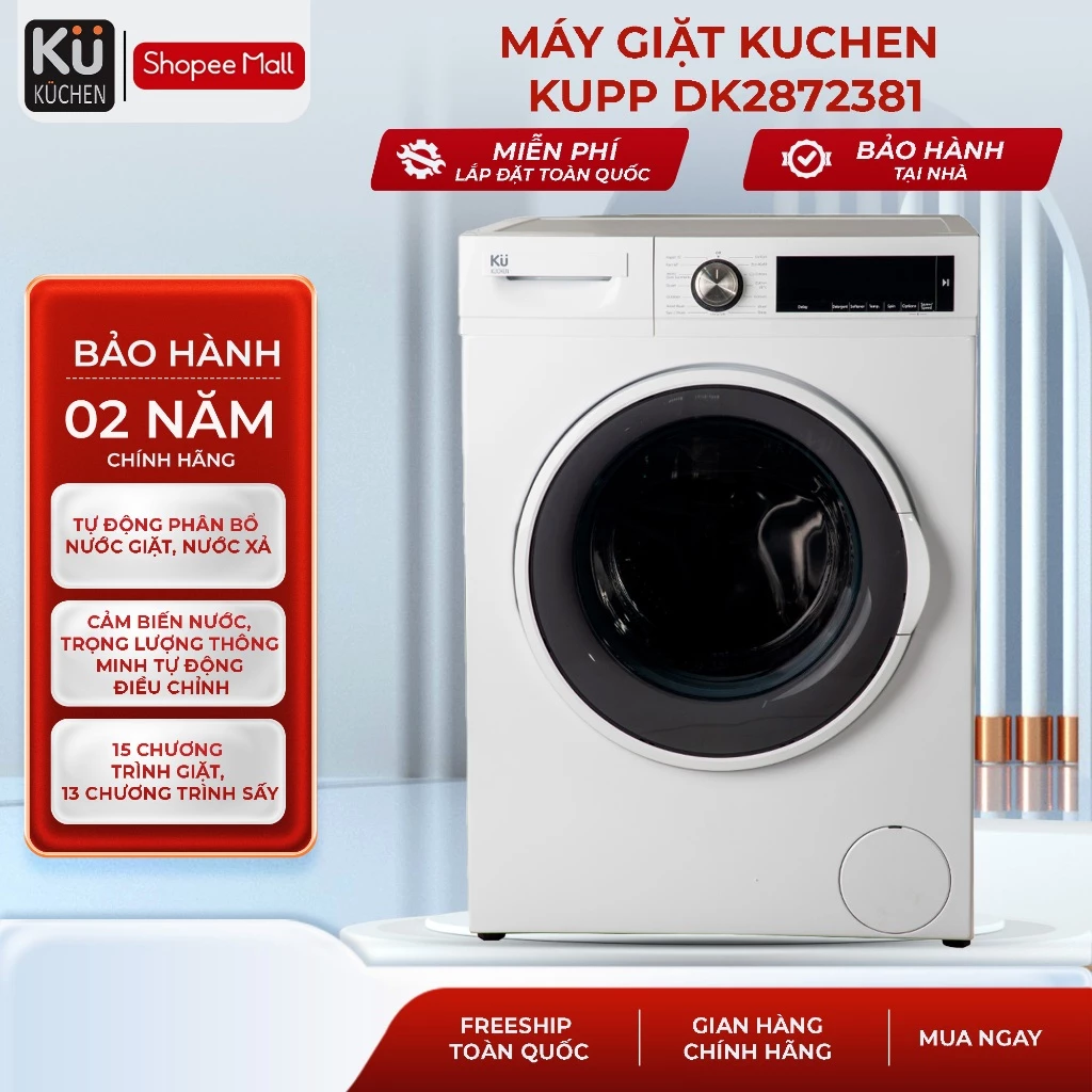 [MIỄN PHÍ LẮP ĐẶT TOÀN QUỐC & BẢO HÀNH TẠI NHÀ] Máy giặt KUCHEN 9kg KUPP DK2872381 - Thổ Nhĩ Kỳ