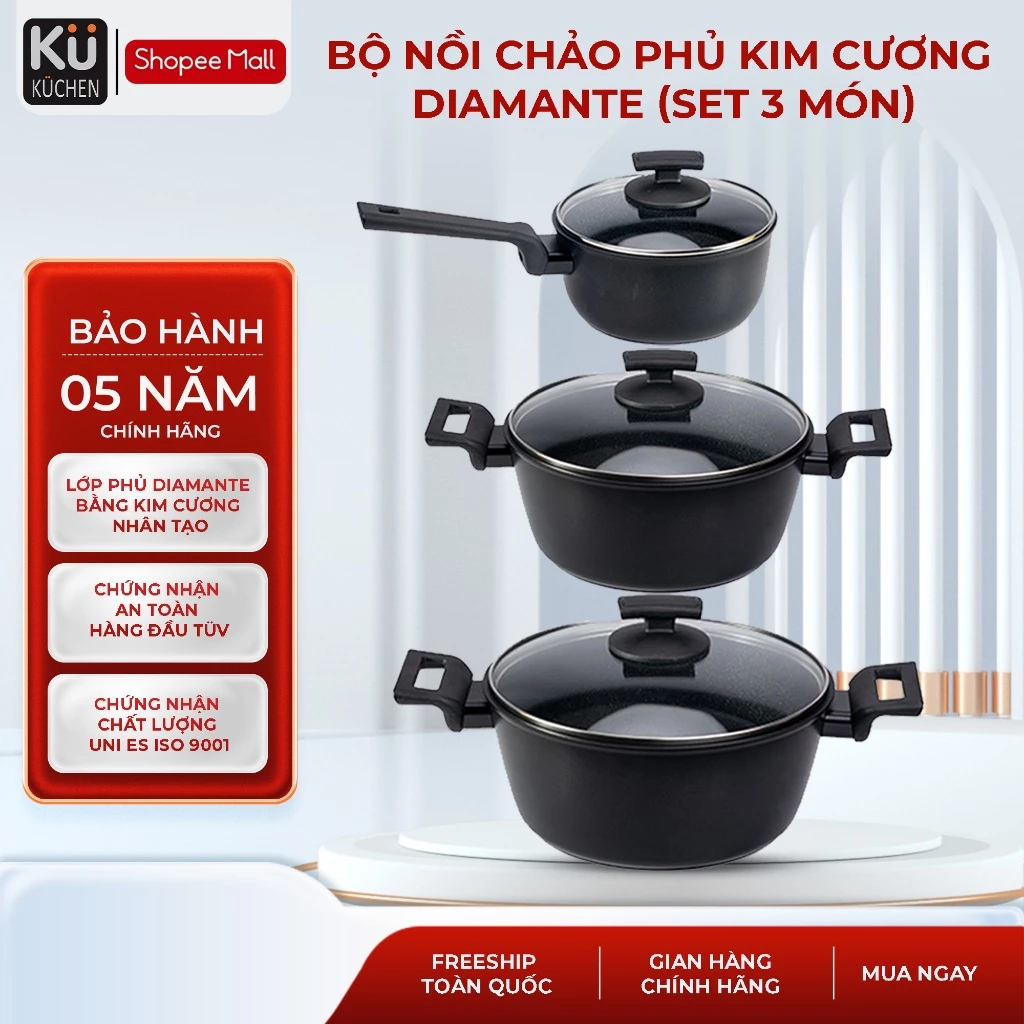 Bộ nồi phủ kim cương KUCHEN Diamante - Set 3 món