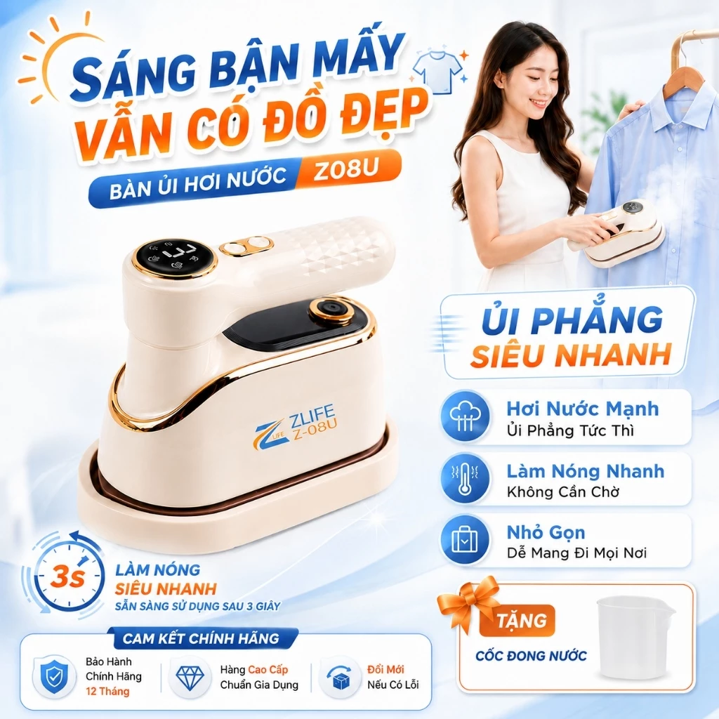 Bàn Ủi Hơi Nước Đứng Cầm Tay Chính Hãng Zlife Việt Nam, Bàn Là Hơi Nước Gấp Gọn, Công Suất Cao