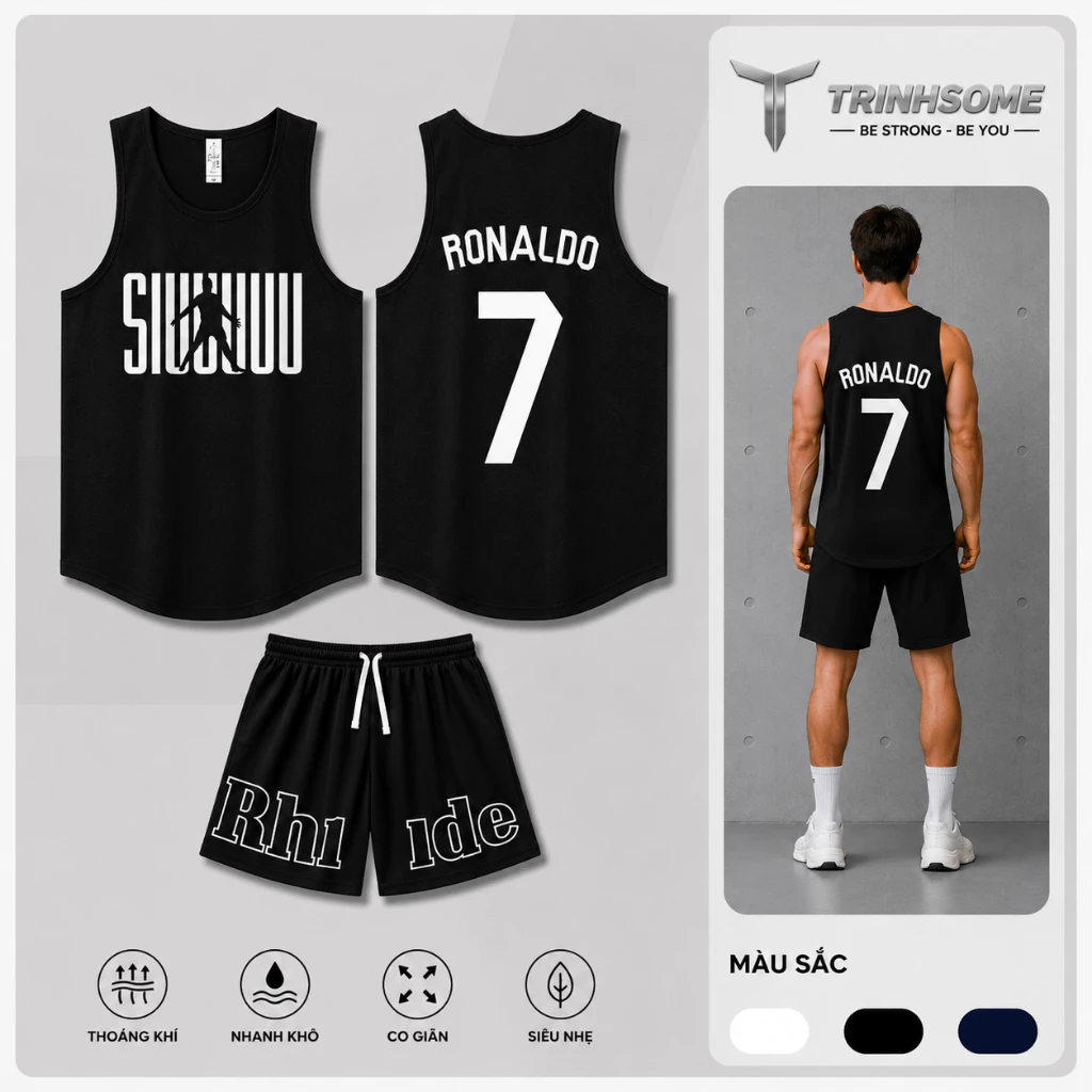 Bộ Quần Áo Ba Lỗ Tanktop Thể Thao Sport Cá Tính In Chữ Siuuuu Phối Quần Short Đùi Thoáng Khí Nhanh Khô Phù Hợp Tập Gym