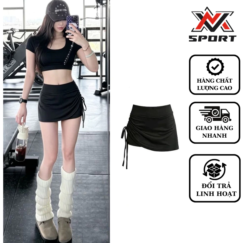 [K222] Chân Váy Yoga Ngắn Mùa Hè Chân Váy Thể Thao Ngắn Đi Bộ, Tập Gym, Quần Phối Váy Dây Rút