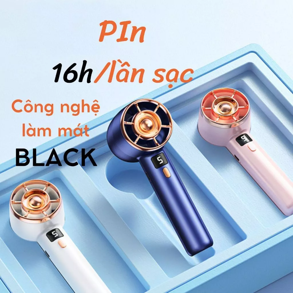 Quạt Cầm Tay Mini Nhỏ Gọn Siêu Mát Tích Điện Pin Khủng 3000mAh Màn Hình LED 5 Tốc Độ Gió Không Gây Tiếng Ồn