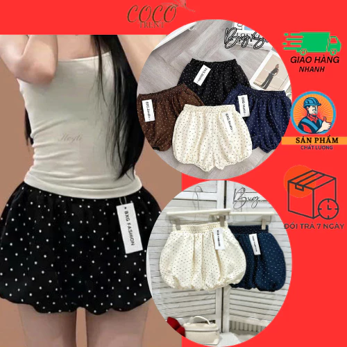 Quần Bí Nữ Chấm Bi Hoa Nhí Dáng Xòe Mặc Nhà Dễ Thương - Quần Đùi Nữ Dáng Phồng Chấm Bi ulzzang Mềm Mát Thoải Mái