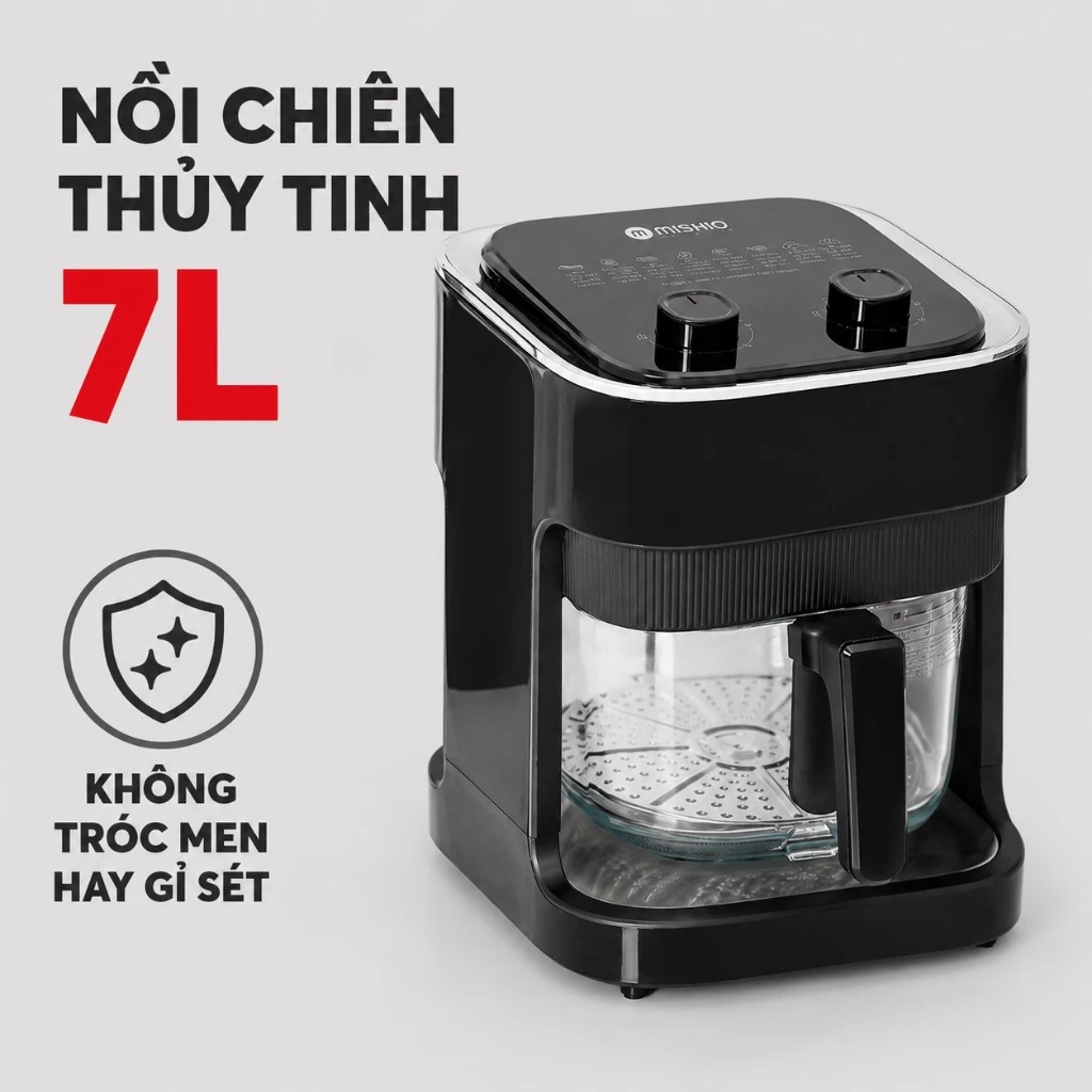 Nồi Chiên Không Dầu Mishio 7L (5L) hàng chính hãng bảo hành 24 tháng