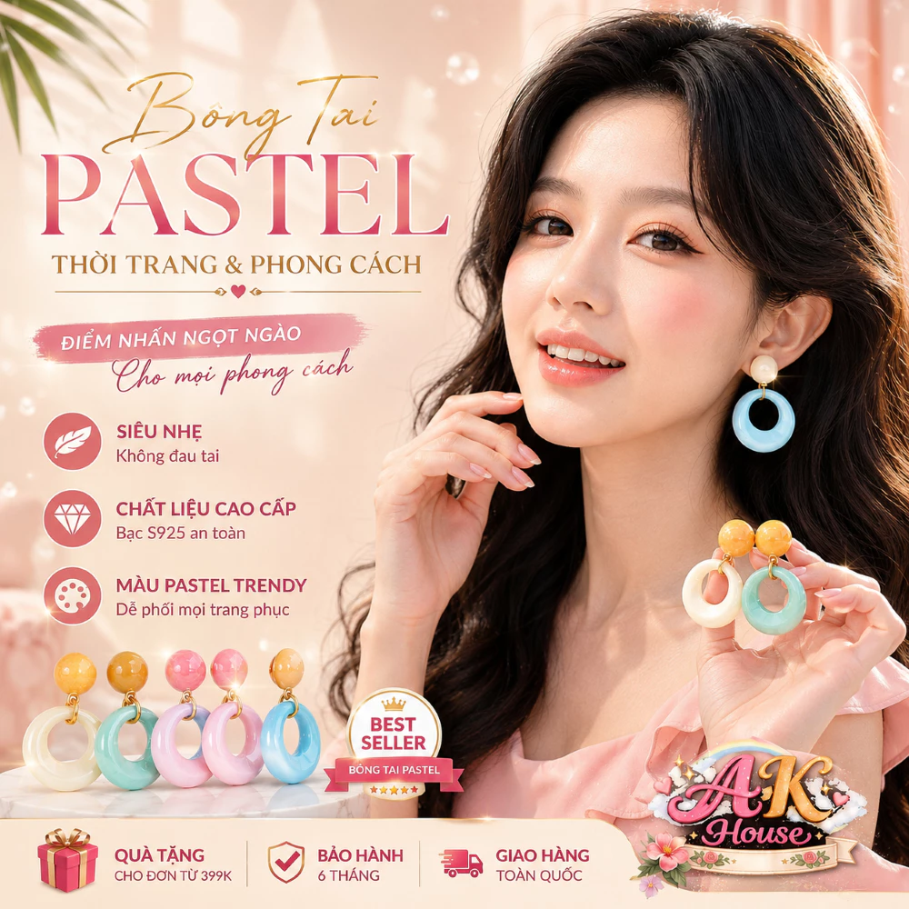 Bông tai TRÒN MÀU SẮC AK Acesstory phong cách Retro tươi trẻ màu sắc vintage đi biển đáng yêu