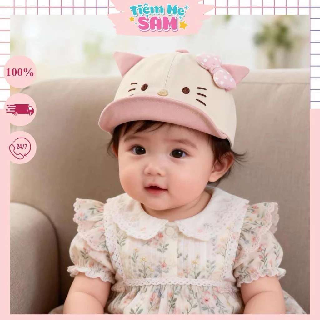 Mũ lưỡi trai cho bé gái 1-3 tuổi nón kết trẻ em họa tiết mèo tai nơ dễ thương cao cấp - Tiệm Mẹ Sam97 - MUG39