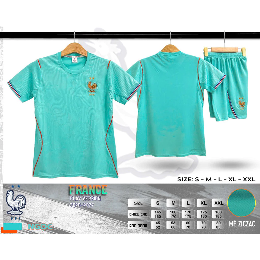 Bộ Quần Áo Đá Banh Pháp Xah Ngọc (Nhận In Tên Số) thun lạnh Cao Cấp Logo Thêu Unisex Top Sportn