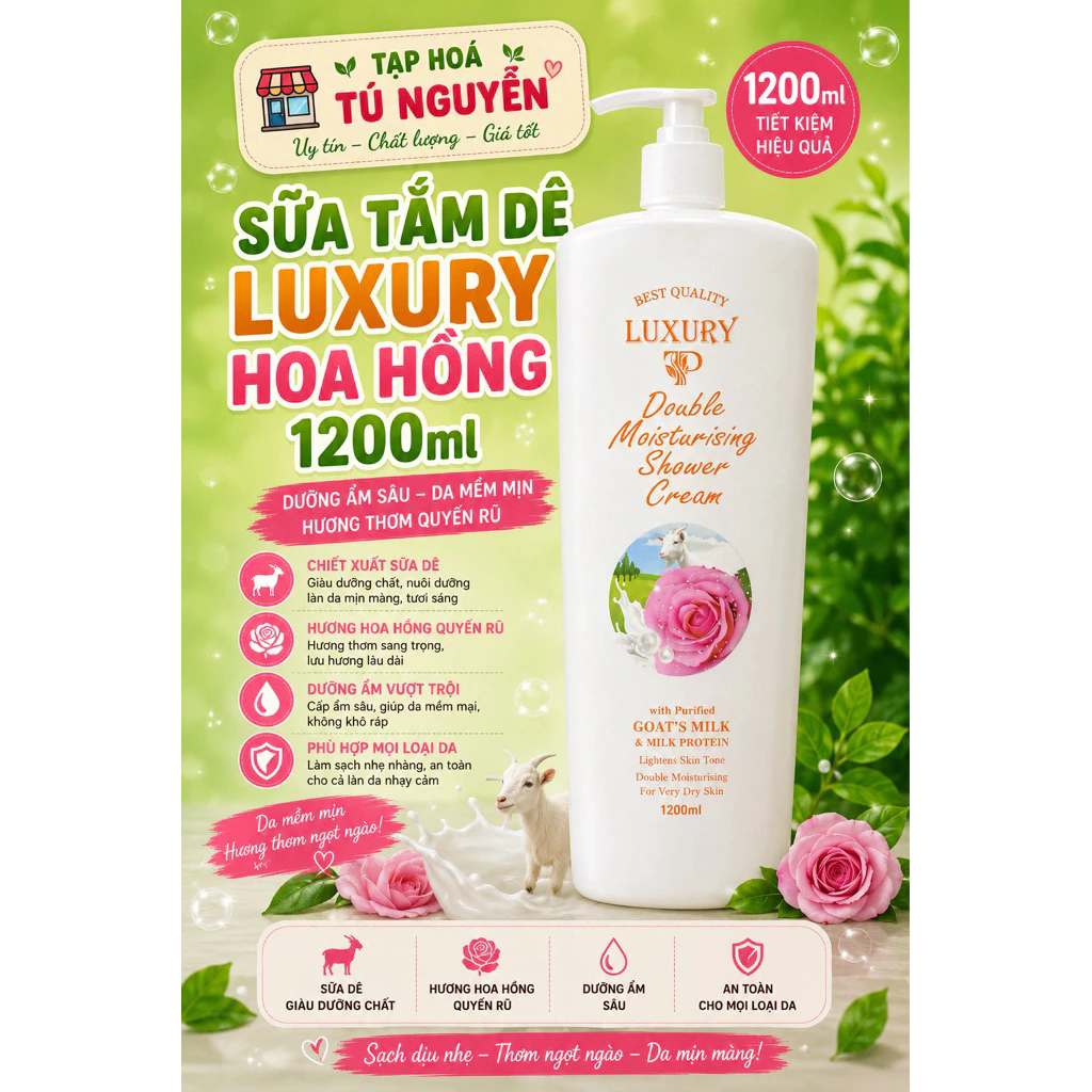 Sữa tắm dê luxury 1200ml siêu lớn chính hãng công ty siêu to