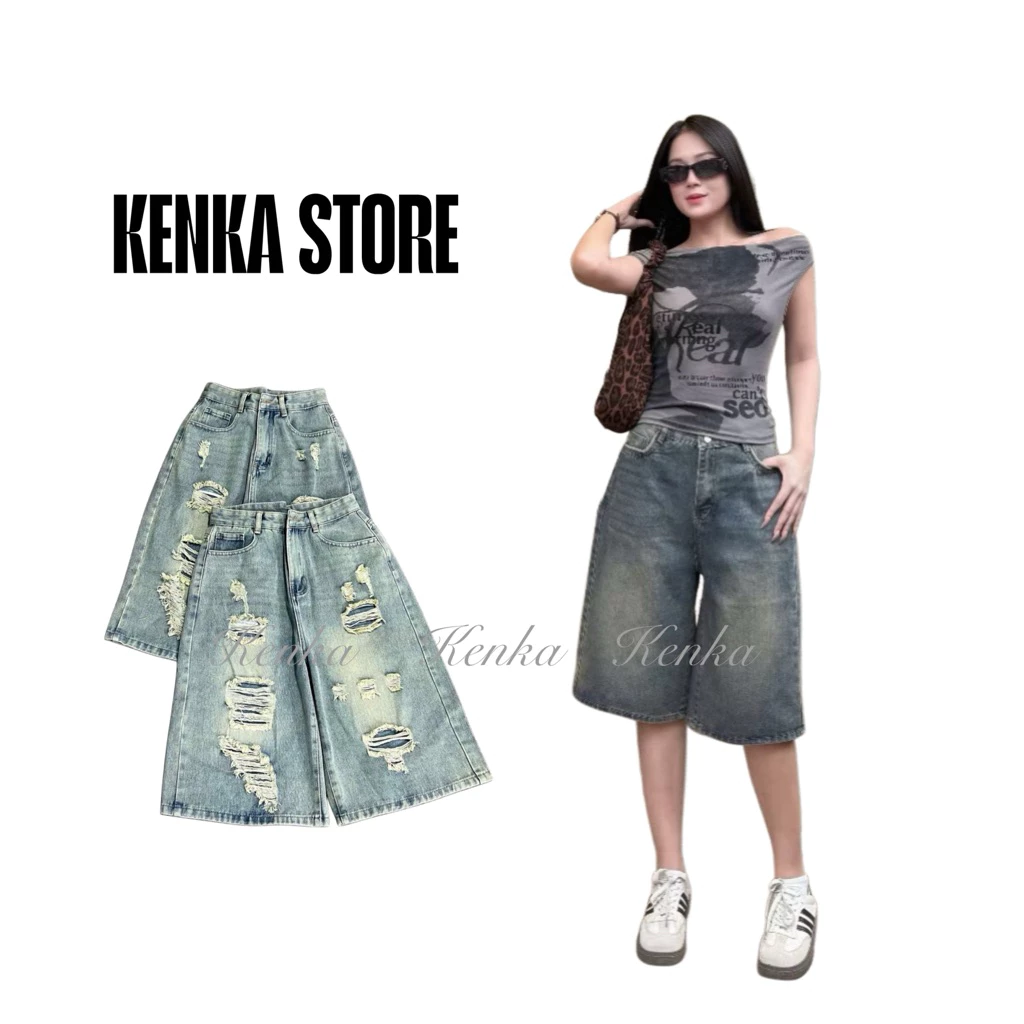 Quần jeans lửng nữ lưng cao ống rộng, quần bò Khoá Trước _ Chun Sau phong cách thời trang năng động dễ phối đồ