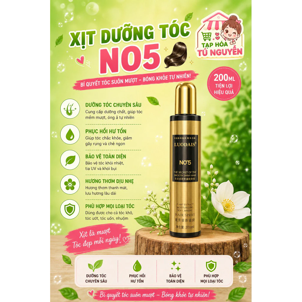 XỊT DƯỠNG TÓC NƯỚC HOA NO5 DÀNH CHO TÓC KHÔ, XƠ SIÊU HOT 200ML