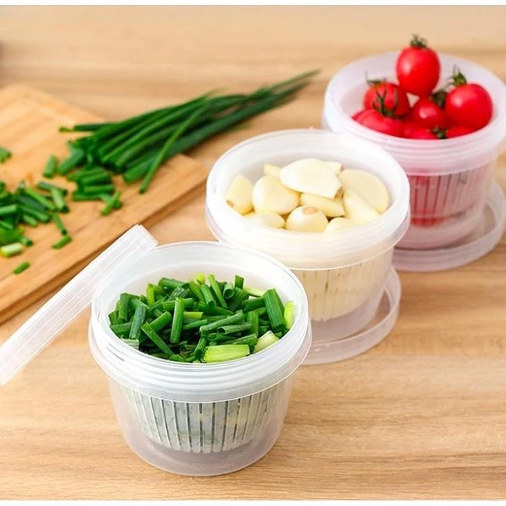 Combo 3 Hộp nhựa đựng hành tỏi ớt trong suốt Nhựa việt nhật  - có khay ráo nước - bảo quản thực phẩm khô ráo 6969